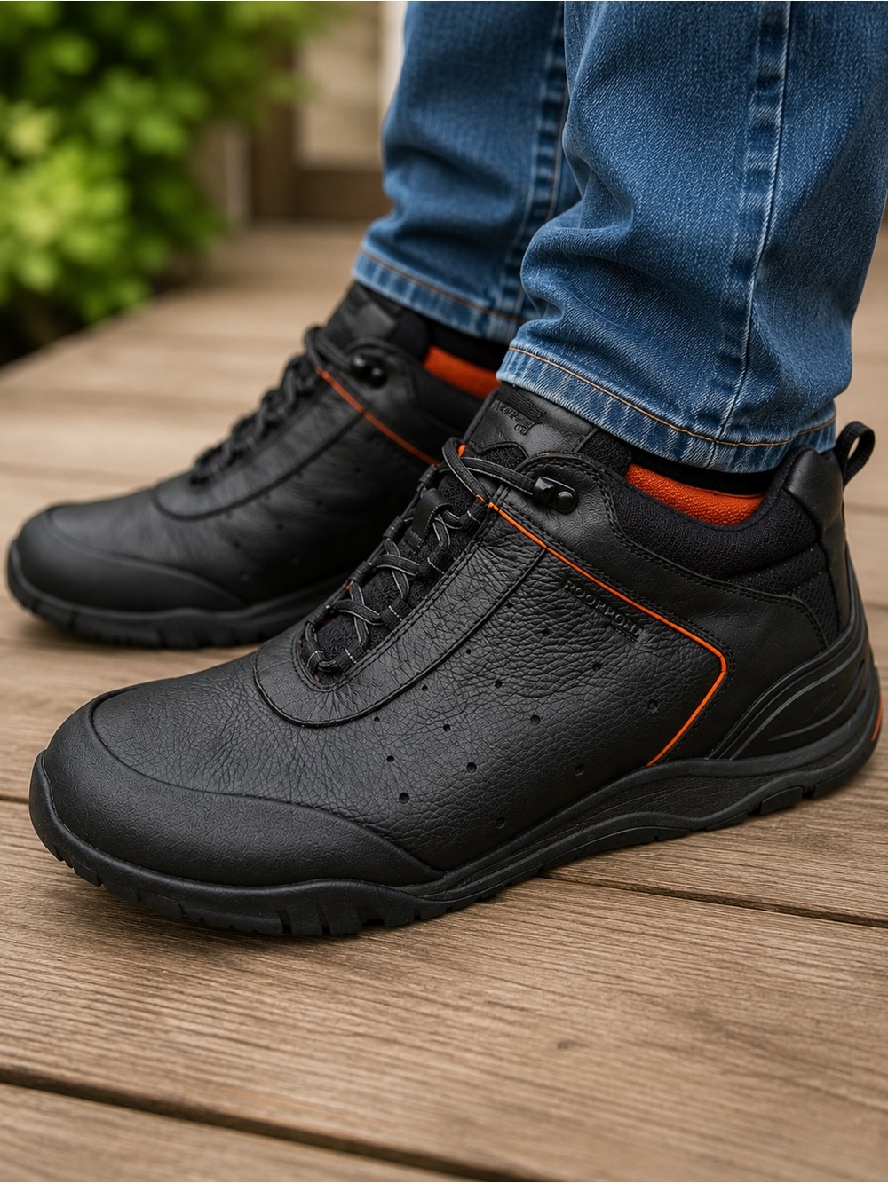 Rockport XCS Black Leather Walking Shoes Mens 14M adiPRENE Comfort
